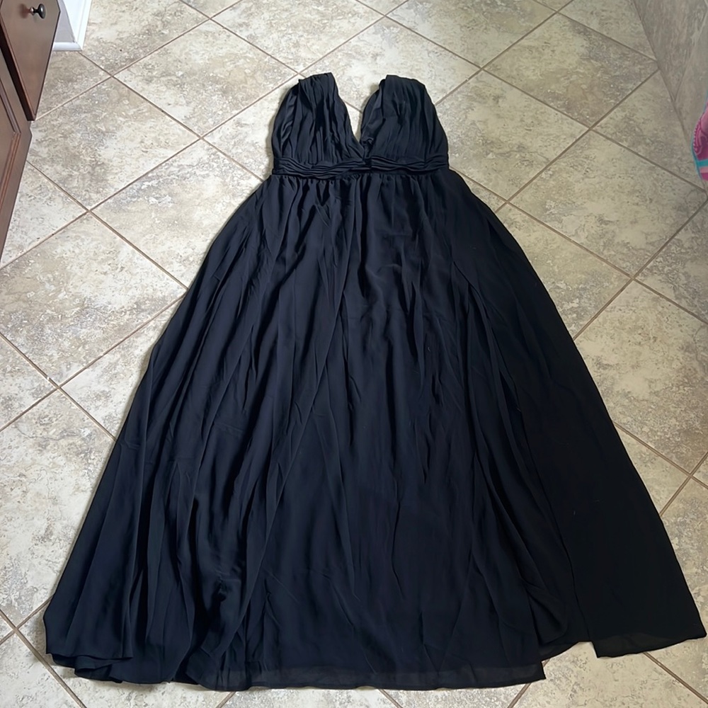 Black maxi cocktail dress with front slit